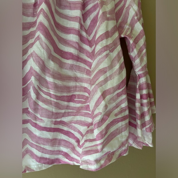 iLinen Womens Shirt Small Organic‎ Linen Resort Vacation Pink Zebra Off Shoulder - Picture 4 of 10